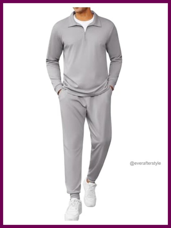 Other - Men's 2 Piece Quarter Zip Polo Tracksuit Set Athletic Sweatsuit